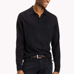 Men's Black Full-Sleeve Polo Sweater