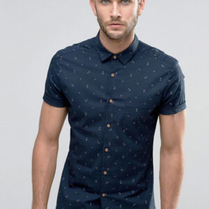 Men's Navy Blue Anchor Print Shirt