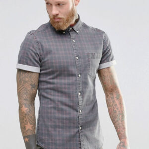 Men's Vintage Washed Grey Plaid Shirt
