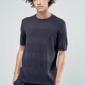 Men's Dark Charcoal Textured Striped T-Shirt